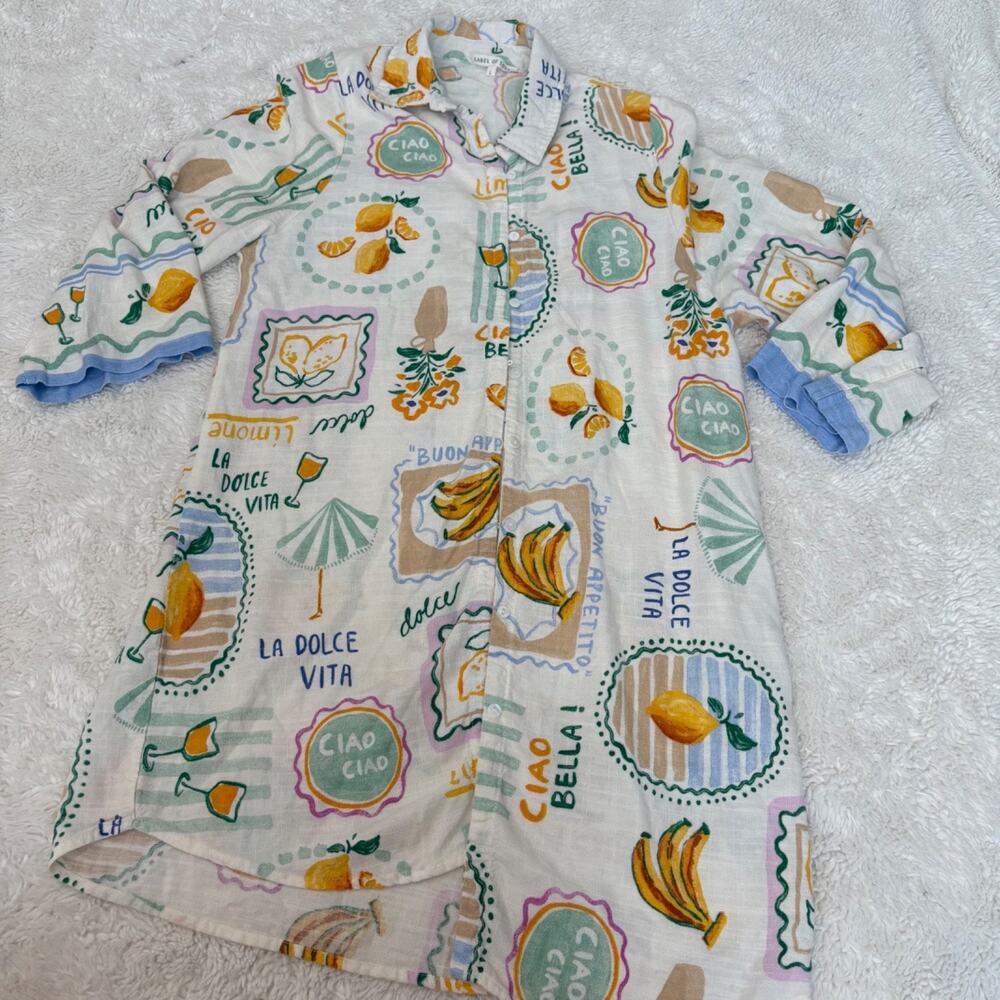 Label of Love Women Linen Blend Tunic Dress L Boho Coastal Cover Up Beach Resort